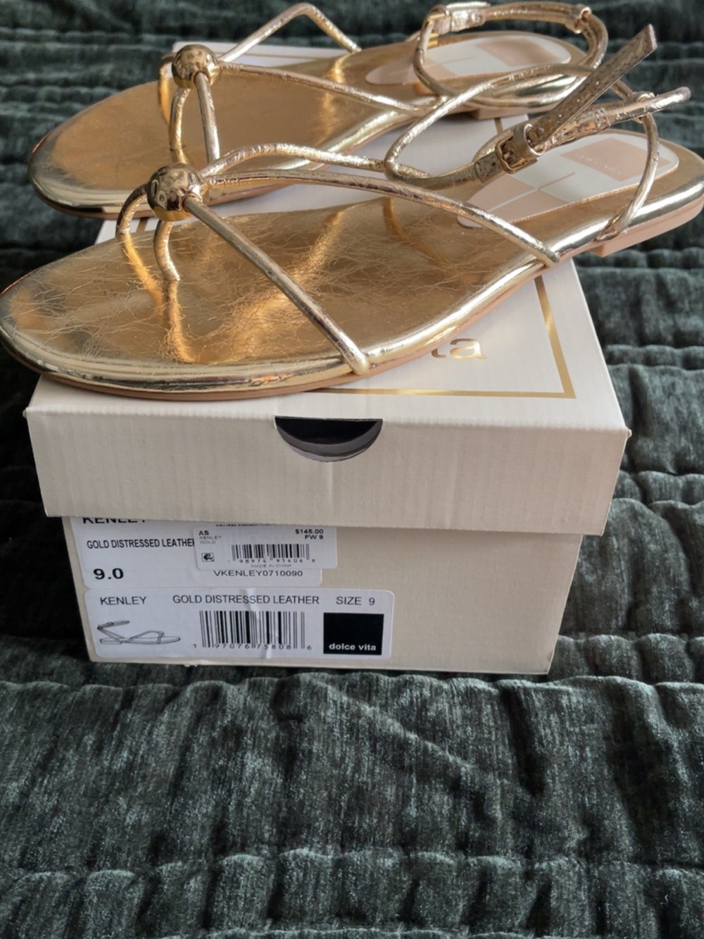 Dolce Vita Gold Metallic Strappy T‑Bar Sandals